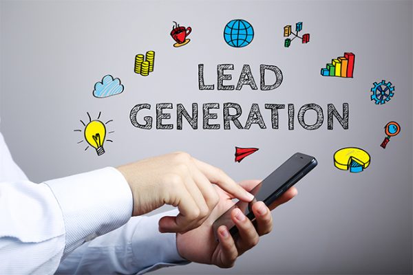 Lead Generation business concept with businessman touching the smartphone.